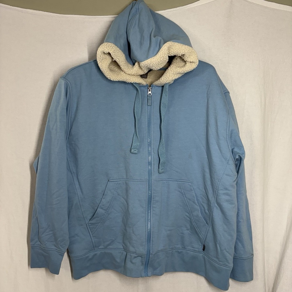 Eddie Bauer Sherpa Fleece Lined Full Zip Hoodie‎ Sweatjacket Sz XL Light Blue